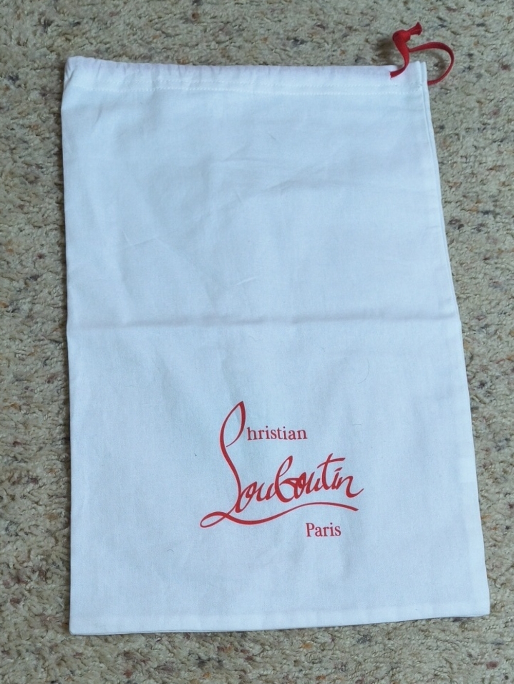 Christian Louboutin White Canvas Red Drawstring Long Bag Dust